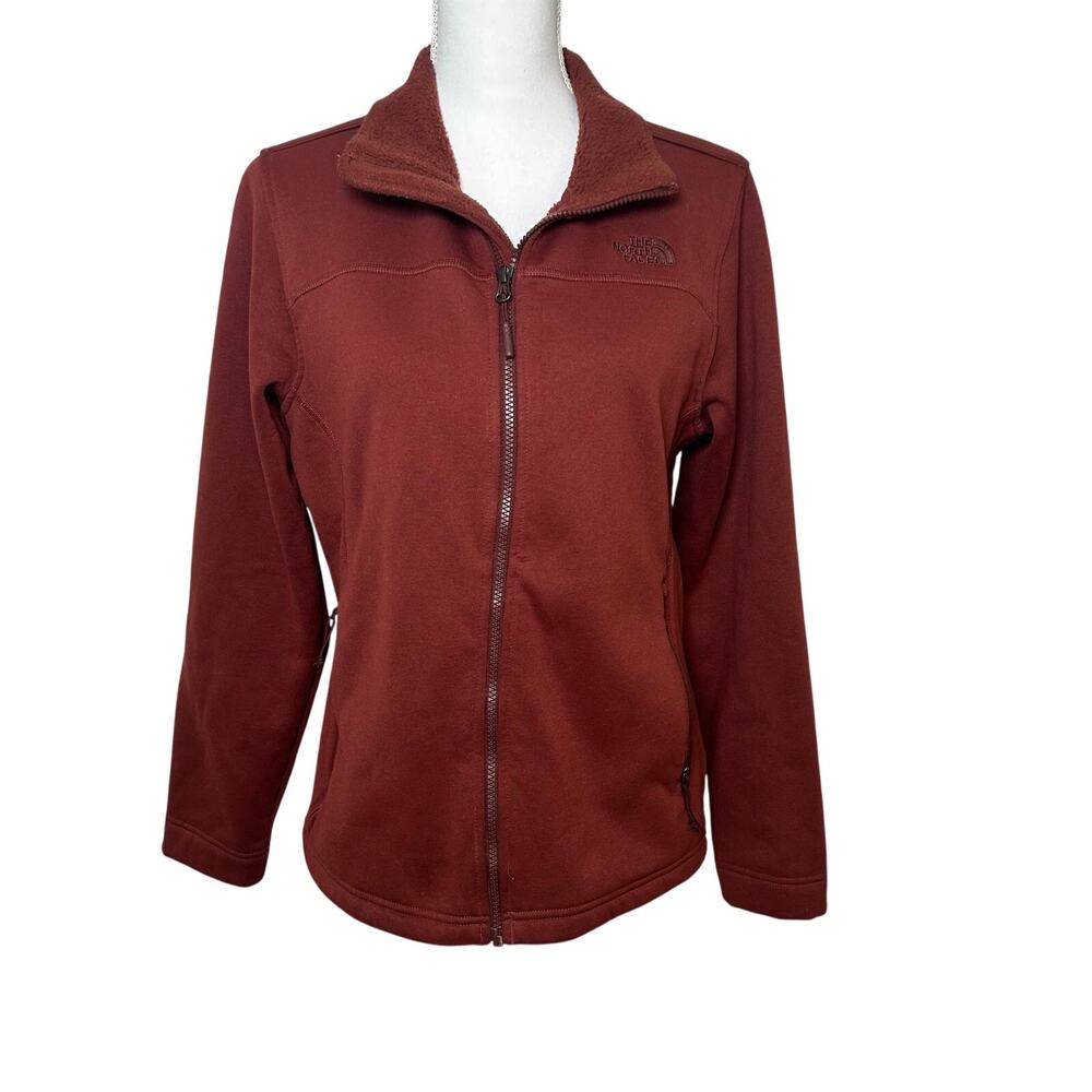 The North Face women's timber full zip burgundy rust fleece jacket size L